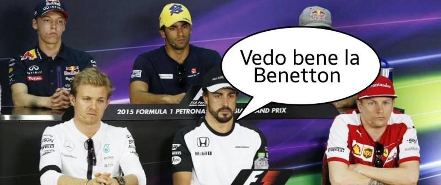 Nella conferenza stampa dei piloti, Alonso  tornato sull&#39;incidente e, secondo l&#39;ironia del web, si  anche lasciato a previsioni sull&#39;esito del Mondiale di F1 di quest&#39;anno. (Twitter)